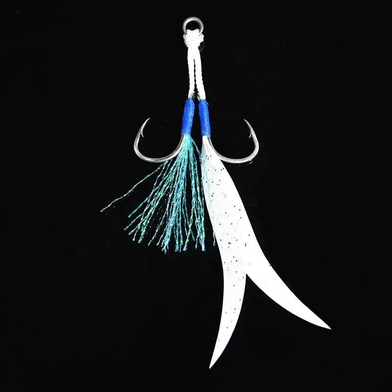4pcs Ribbon Silicone Skirt Double Assist Hook Metal Jig Mate High Carbon Steel