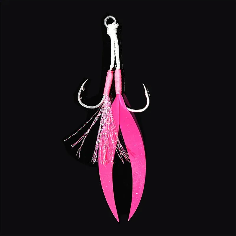 4pcs Ribbon Silicone Skirt Double Assist Hook Metal Jig Mate High Carbon Steel