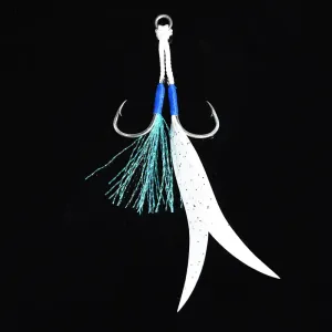 4pcs Ribbon Silicone Skirt Double Assist Hook Metal Jig Mate High Carbon Steel