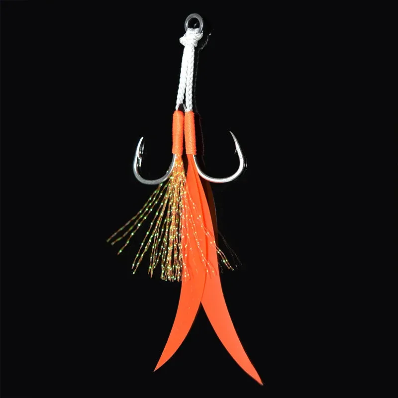4pcs Ribbon Silicone Skirt Double Assist Hook Metal Jig Mate High Carbon Steel