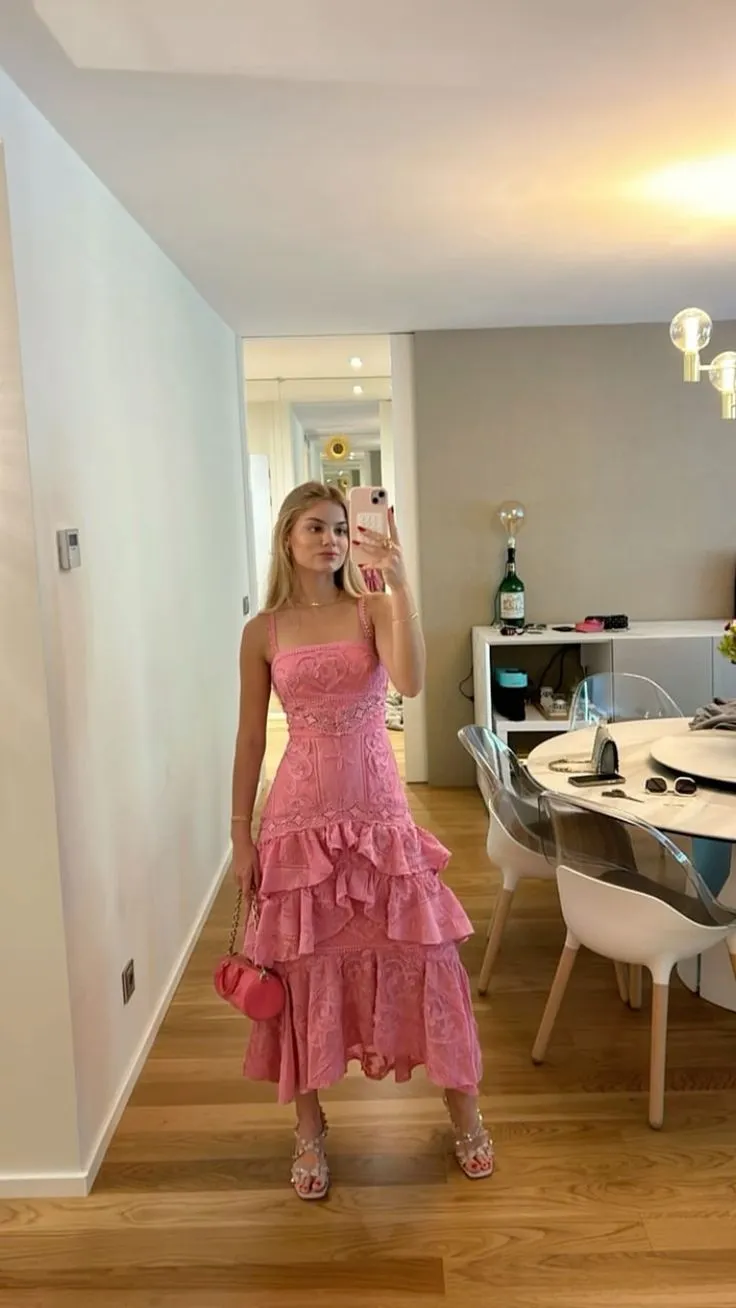 A Line Pink Lace Evening Dress New Fashion Gown     fg6864