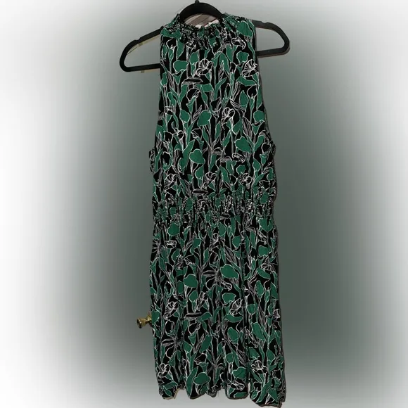 A New Day Black and Green Floral Sleeveless Halter Neck Dress Size XXL