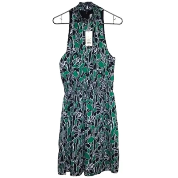 A New Day Black and Green Floral Sleeveless Halter Neck Dress Size XXL