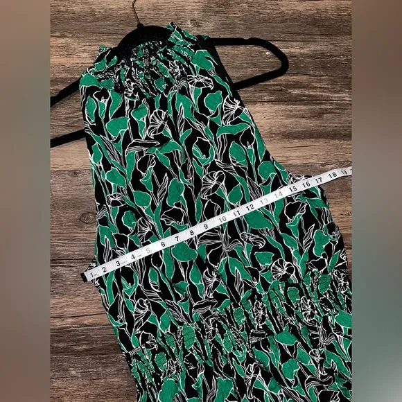 A New Day Black and Green Floral Sleeveless Halter Neck Dress Size XXL