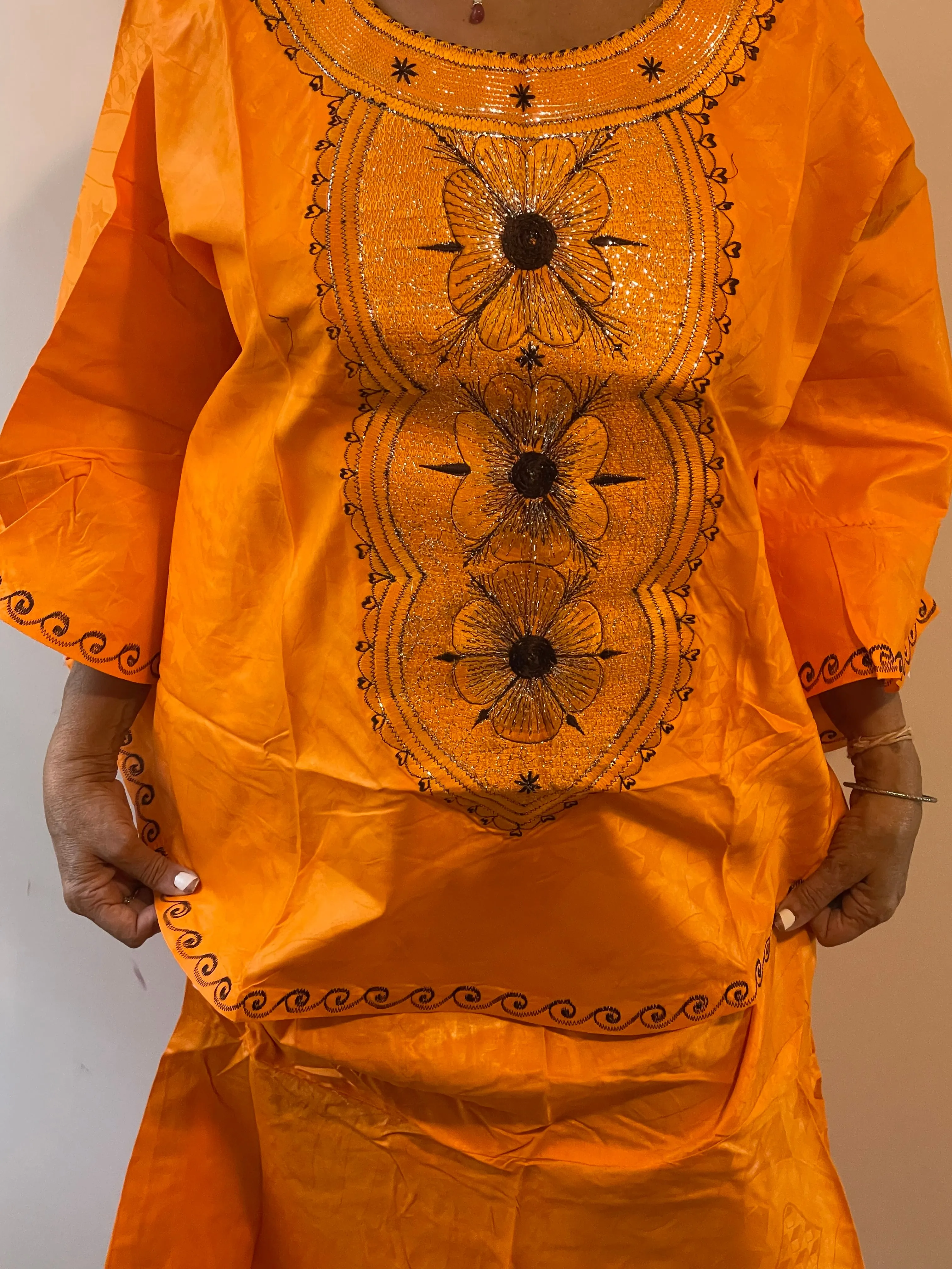 African Skirt Set made in Ghana has an embroidery in Brown color.