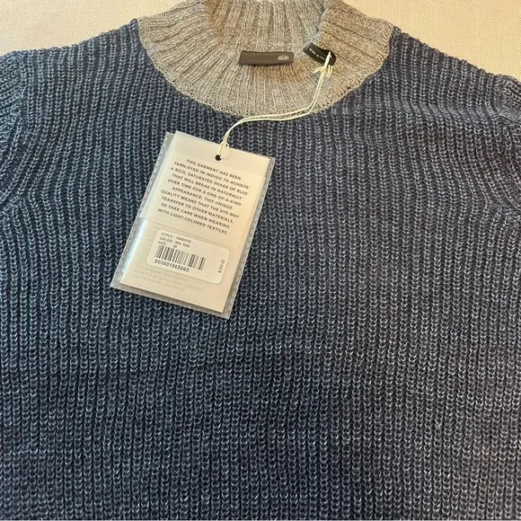 AG Adriano Goldschmied Isk Mock Neck Crop Sweater Blue w/ Gray Trim Size Medium