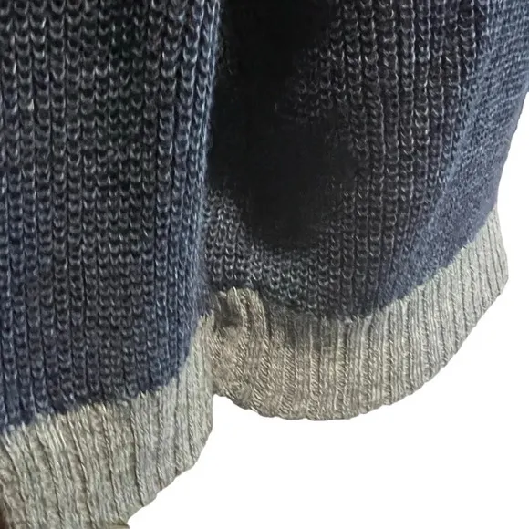 AG Adriano Goldschmied Isk Mock Neck Crop Sweater Blue w/ Gray Trim Size Medium
