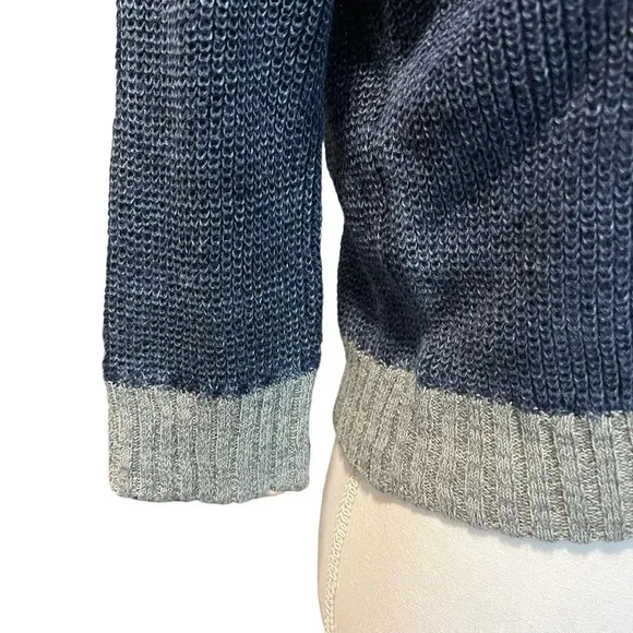 AG Adriano Goldschmied Isk Mock Neck Crop Sweater Blue w/ Gray Trim Size Medium