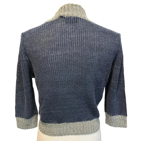 AG Adriano Goldschmied Isk Mock Neck Crop Sweater Blue w/ Gray Trim Size Medium