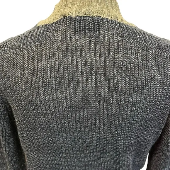 AG Adriano Goldschmied Isk Mock Neck Crop Sweater Blue w/ Gray Trim Size Medium