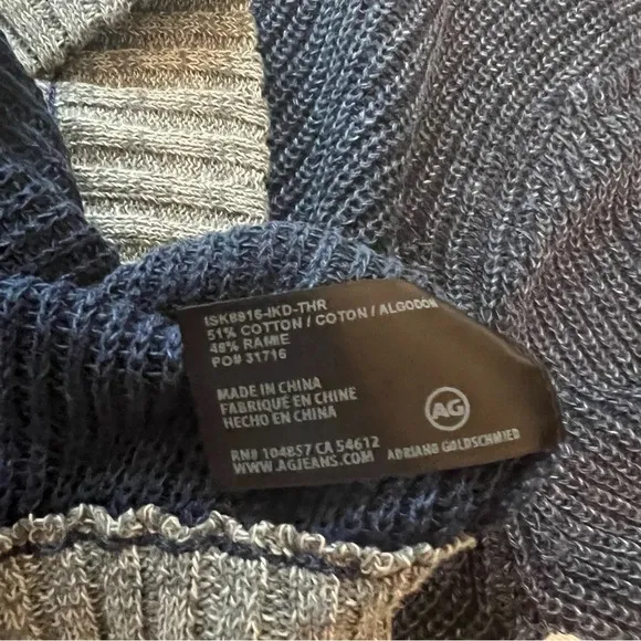 AG Adriano Goldschmied Isk Mock Neck Crop Sweater Blue w/ Gray Trim Size Medium