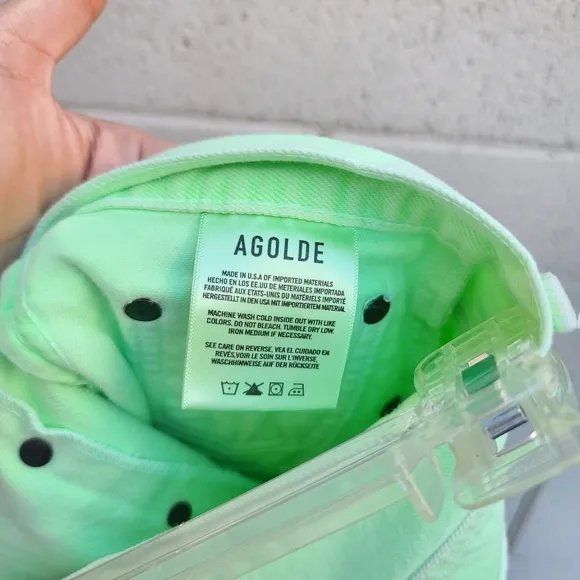 Agolde | Criss Cross Organic Denim Mini Skirt in Lime Green Size 25
