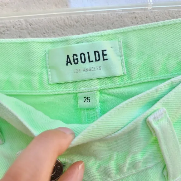 Agolde | Criss Cross Organic Denim Mini Skirt in Lime Green Size 25