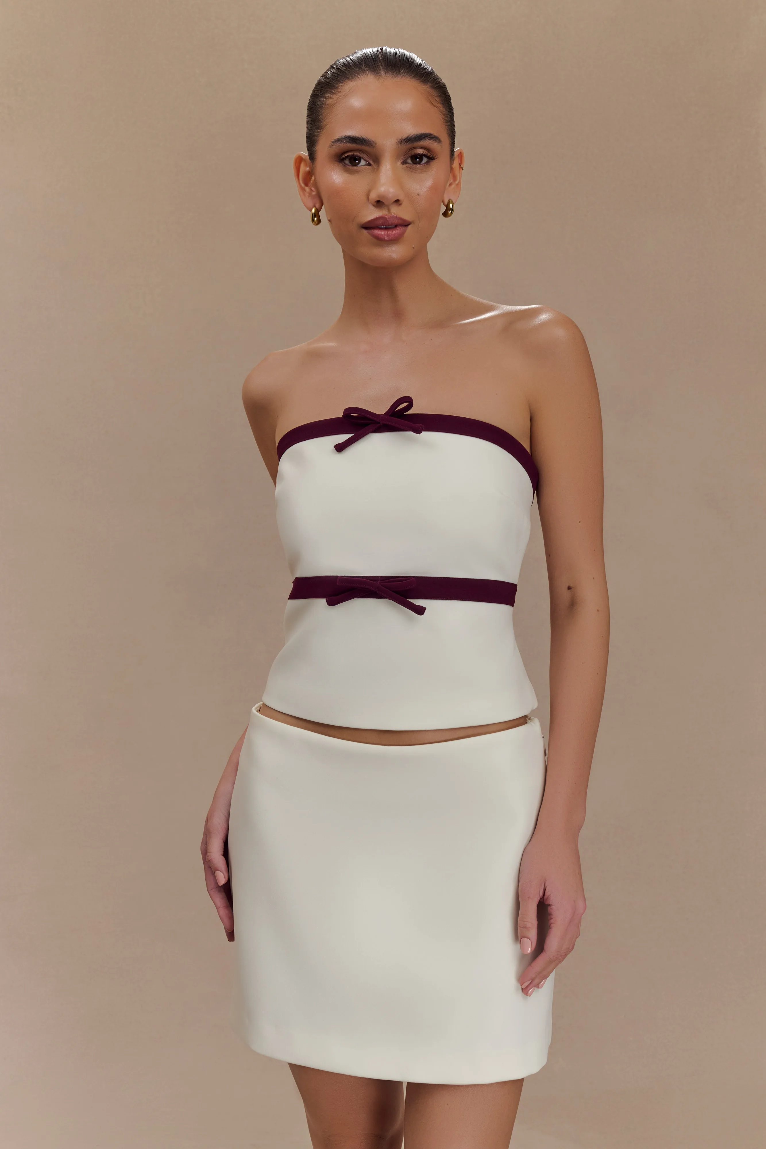 Aisha Strapless Suiting Top With Contrast Bows - Ivory