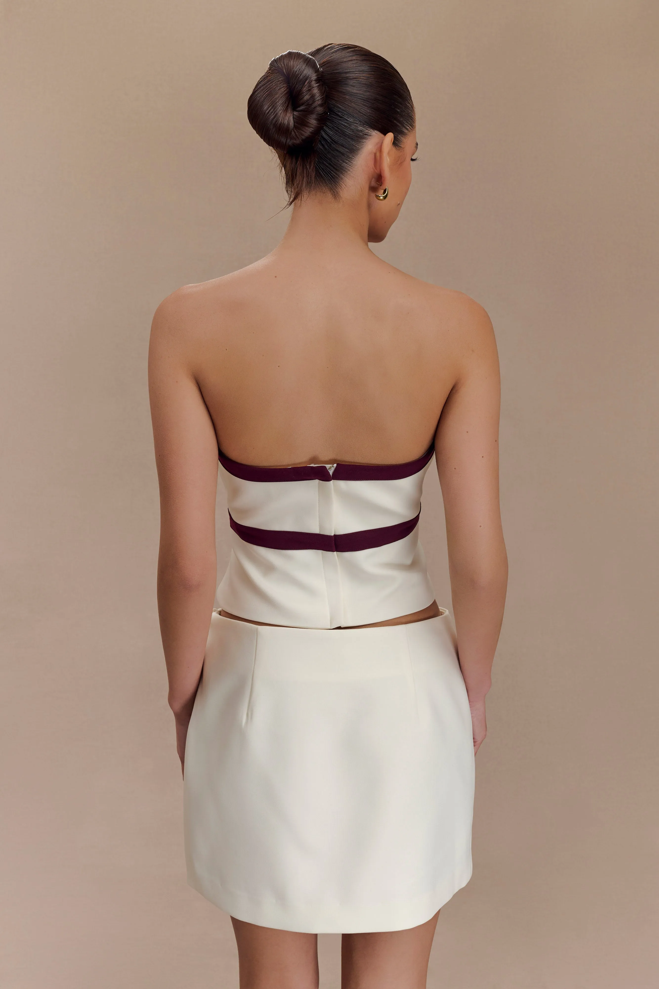 Aisha Strapless Suiting Top With Contrast Bows - Ivory