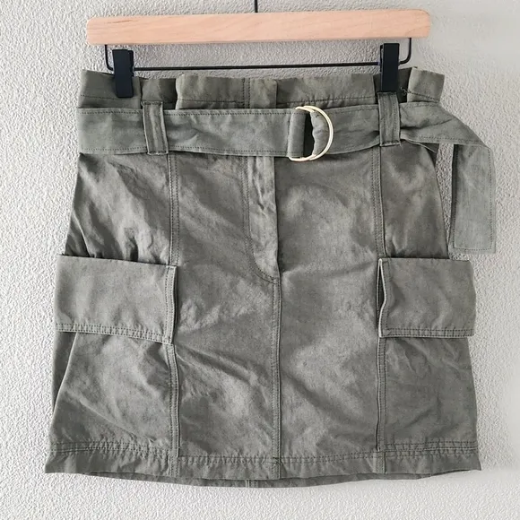 A.L.C. Kai Belted Cargo Mini Skirt Size 8 Army Olive Green Linen Cotton Revolve