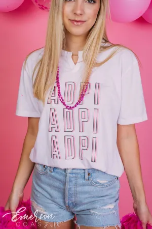 Alpha Delta Pi Pink Bid Day Notch Tee
