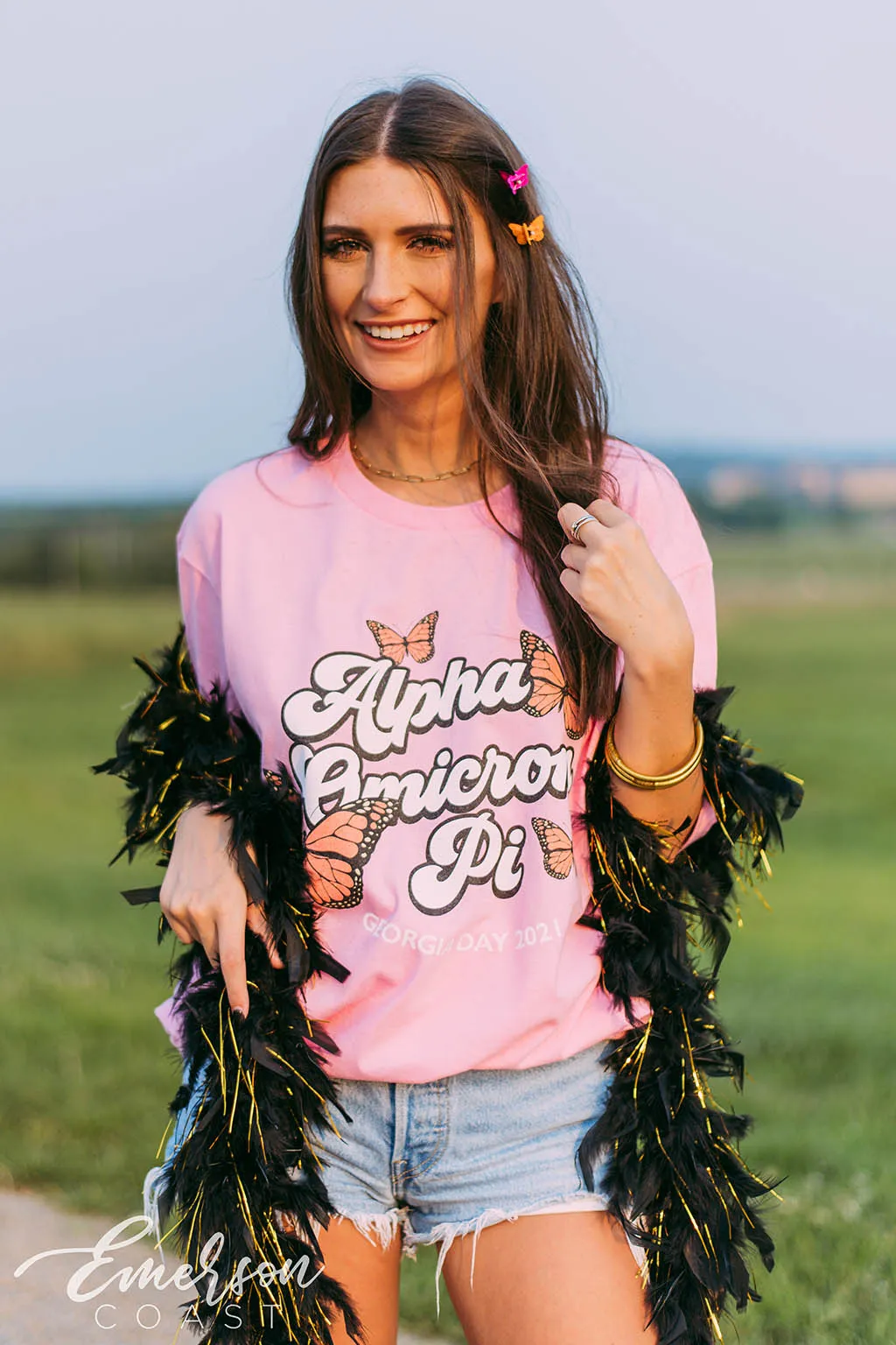 Alpha Omicron Pi Pink Butterfly Tee