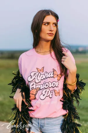 Alpha Omicron Pi Pink Butterfly Tee