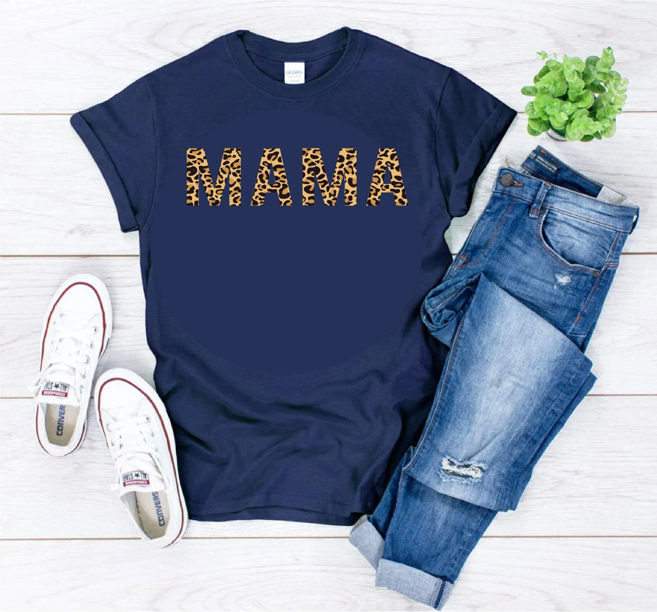 Animal Leopard Print Plain Mama Slogan T-Shirt
