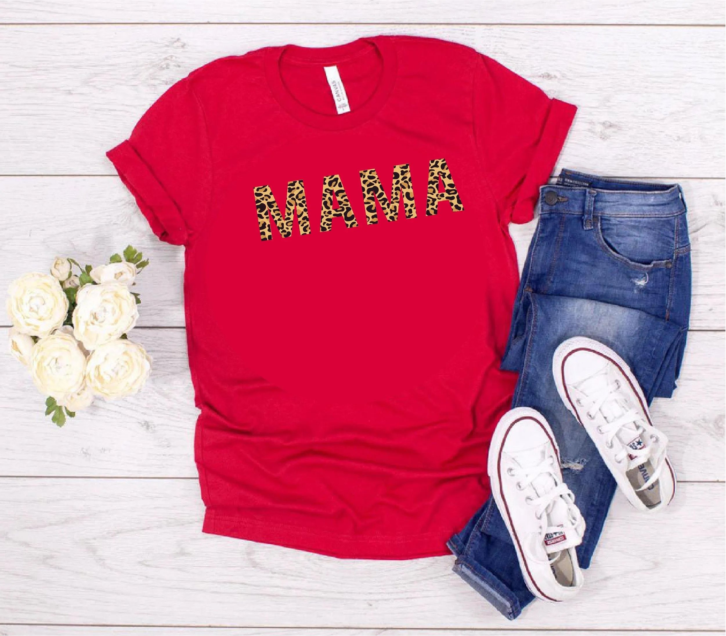 Animal Leopard Print Plain Mama Slogan T-Shirt