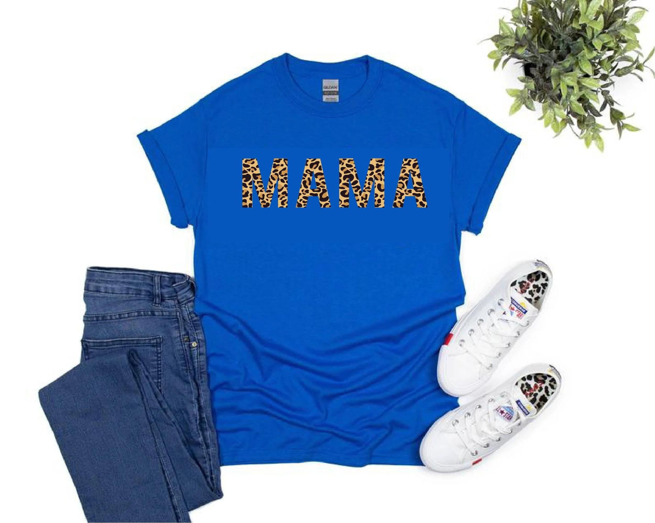 Animal Leopard Print Plain Mama Slogan T-Shirt