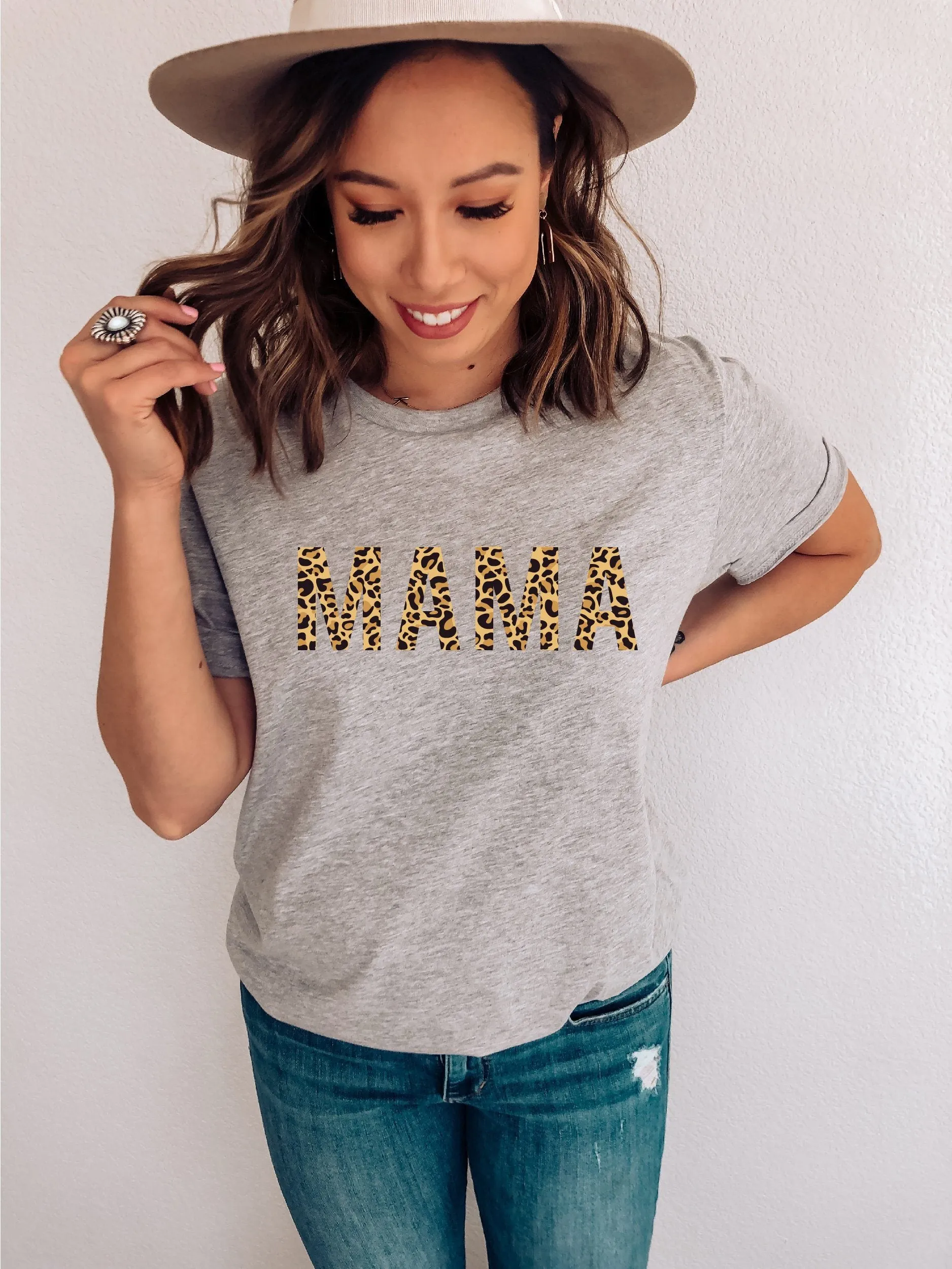 Animal Leopard Print Plain Mama Slogan T-Shirt