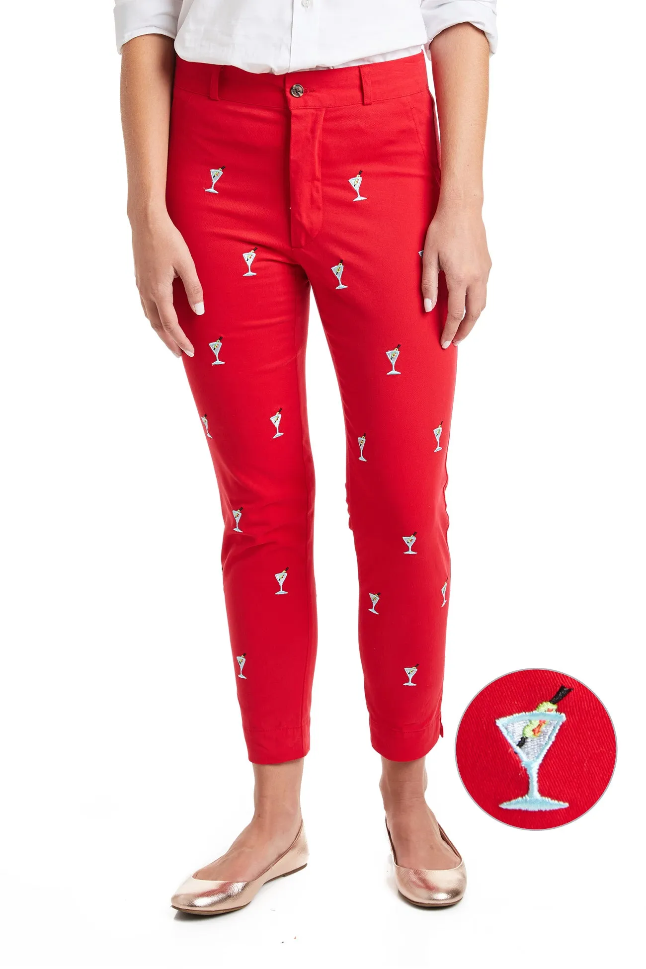 Ankle Capri Stretch Twill Bright Red with Martini
