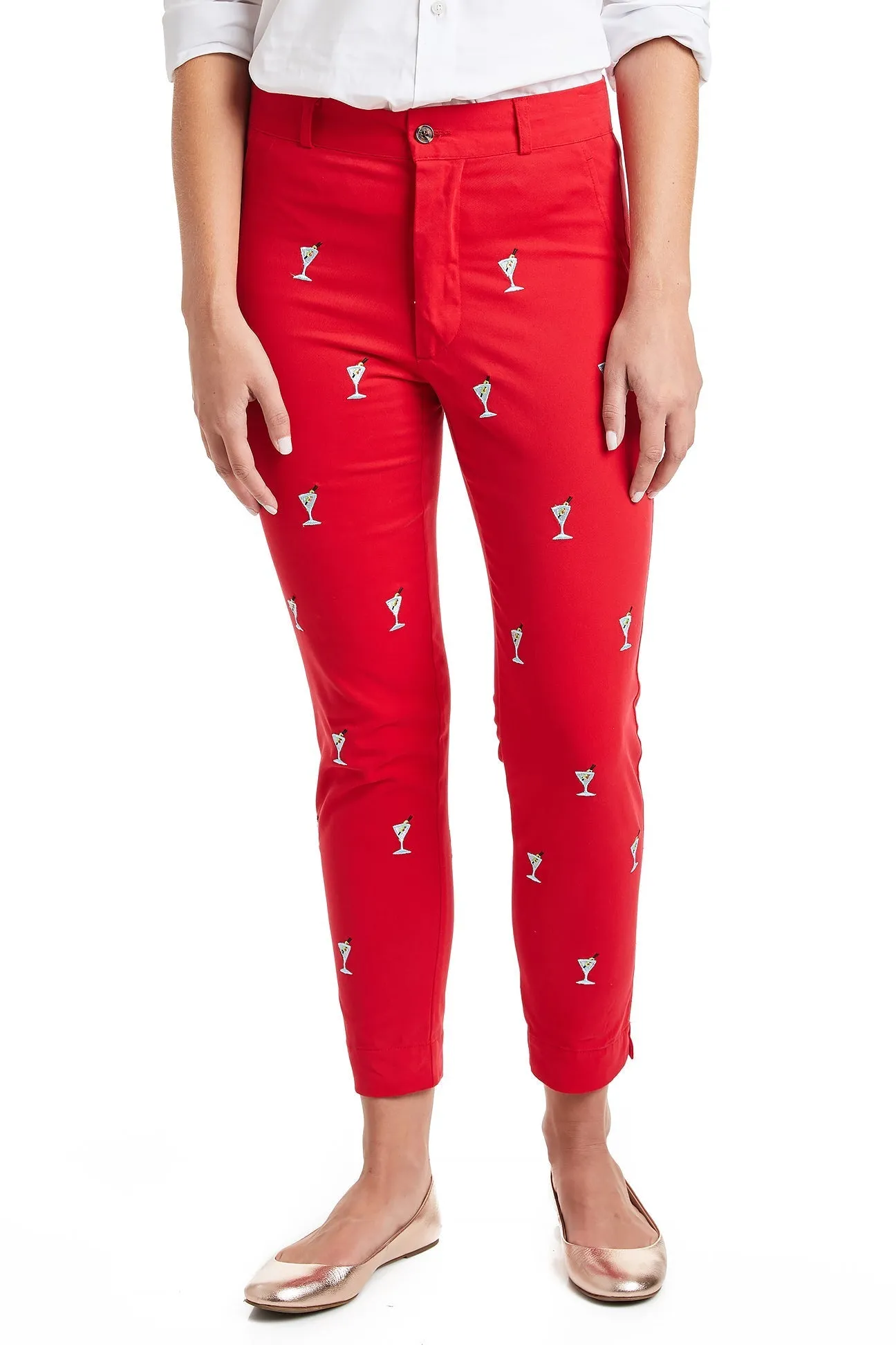 Ankle Capri Stretch Twill Bright Red with Martini