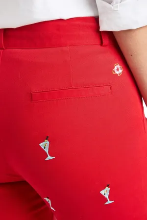 Ankle Capri Stretch Twill Bright Red with Martini