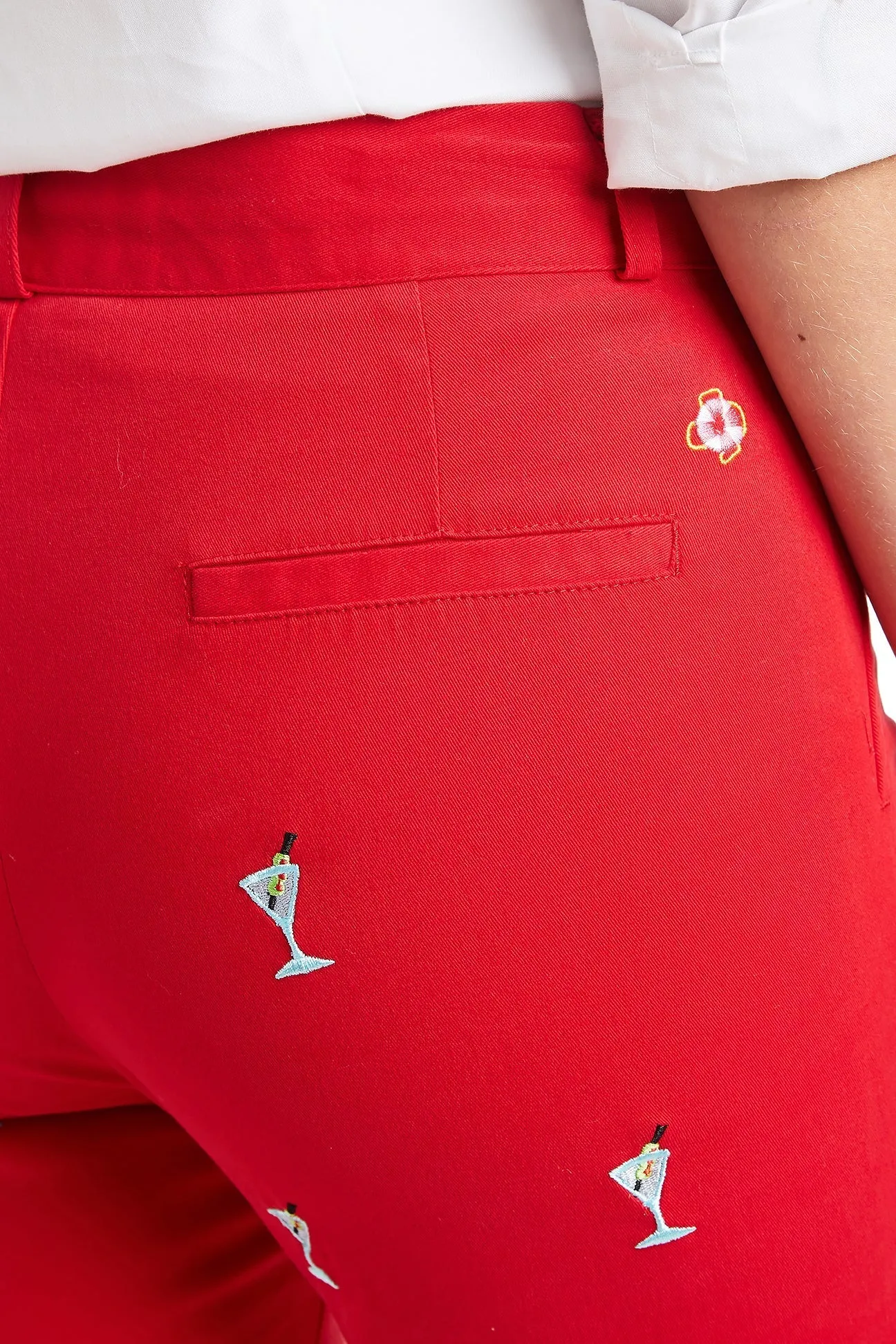 Ankle Capri Stretch Twill Bright Red with Martini