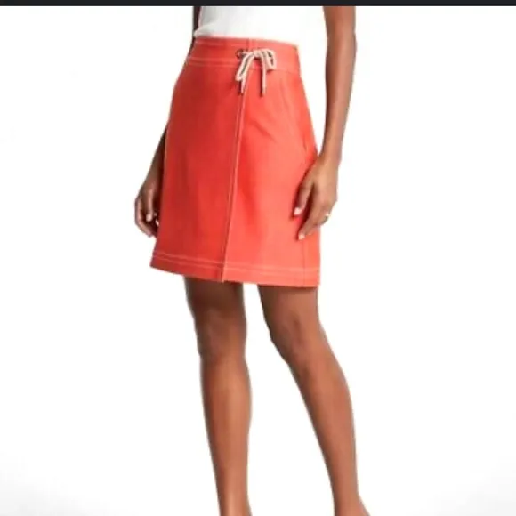 Ann Taylor Petite Skirt A-Line Faux Wrap Mini Skirt Cotton Blend Tie Detail 10P