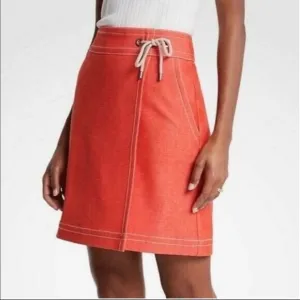 Ann Taylor Petite Skirt A-Line Faux Wrap Mini Skirt Cotton Blend Tie Detail 10P