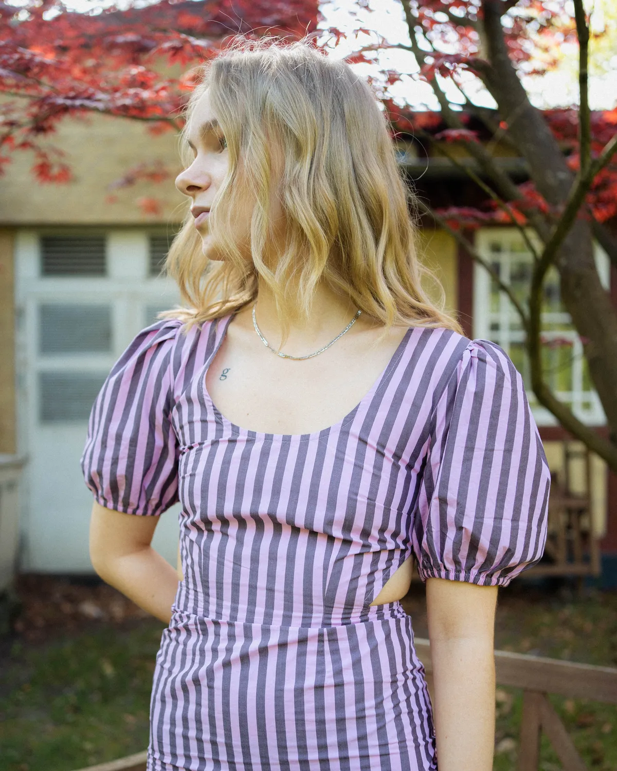 Anna Vilma - Stripe Cotton Cutout Dress
