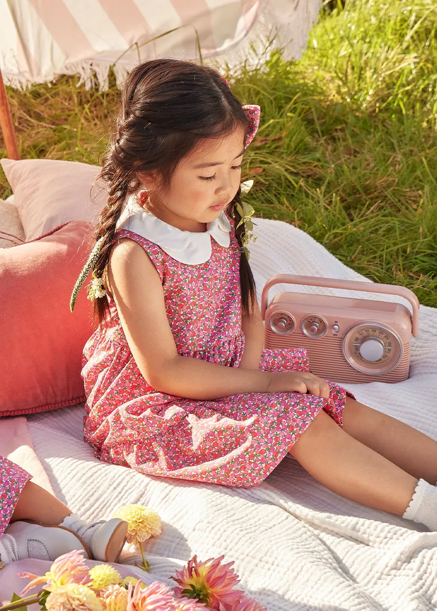 Annie Floral Print Scalloped Collar Sleeveless Dress in Coral (4-10yrs)