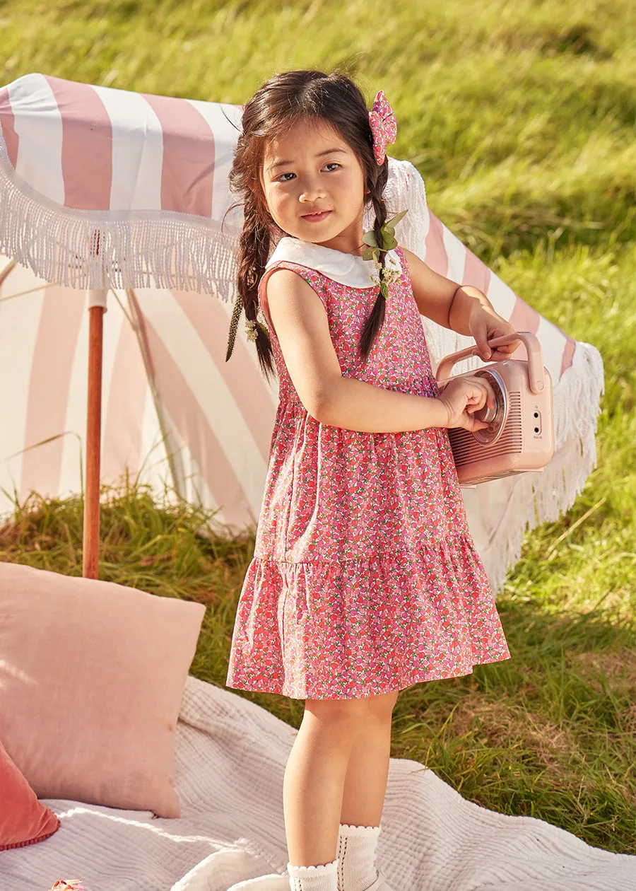 Annie Floral Print Scalloped Collar Sleeveless Dress in Coral (4-10yrs)