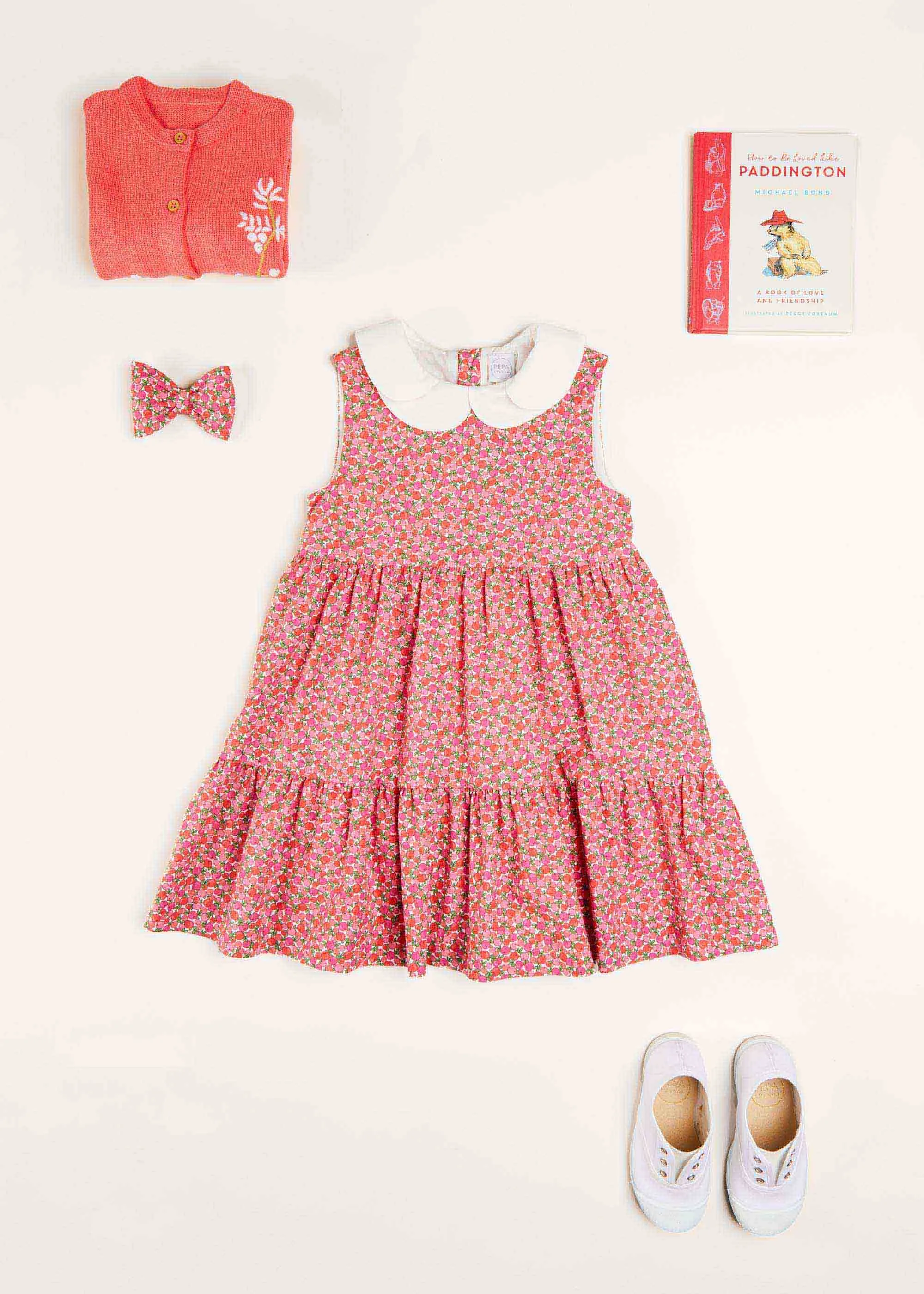 Annie Floral Print Scalloped Collar Sleeveless Dress in Coral (4-10yrs)