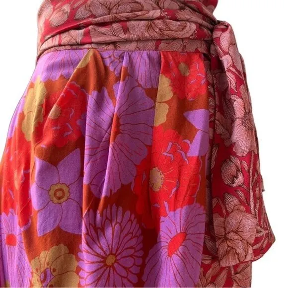 Anthropologie Carolina K Kinsale Floral Wrap Skirt in Red Motif Size M NWT