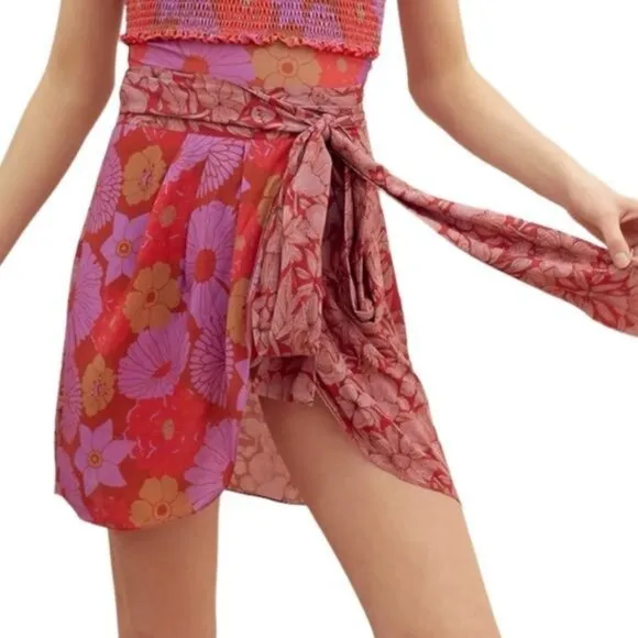 Anthropologie Carolina K Kinsale Floral Wrap Skirt in Red Motif Size M NWT