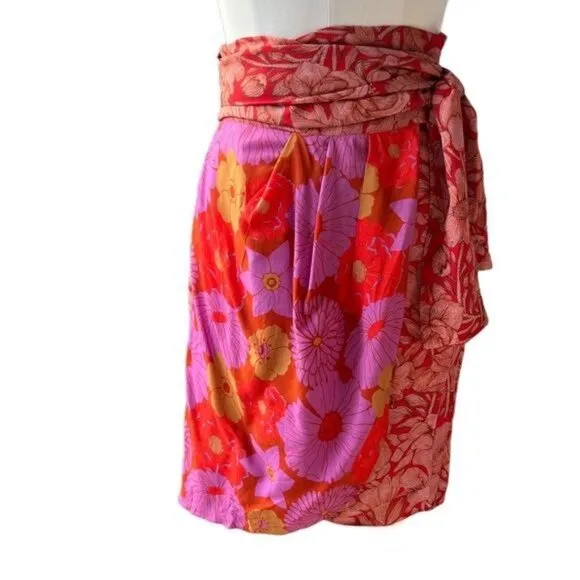 Anthropologie Carolina K Kinsale Floral Wrap Skirt in Red Motif Size M NWT