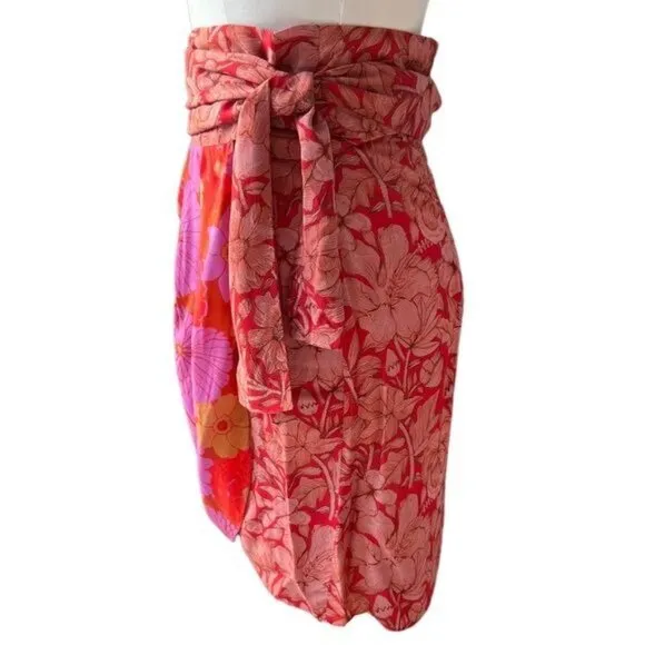 Anthropologie Carolina K Kinsale Floral Wrap Skirt in Red Motif Size M NWT