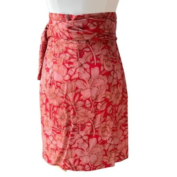 Anthropologie Carolina K Kinsale Floral Wrap Skirt in Red Motif Size M NWT