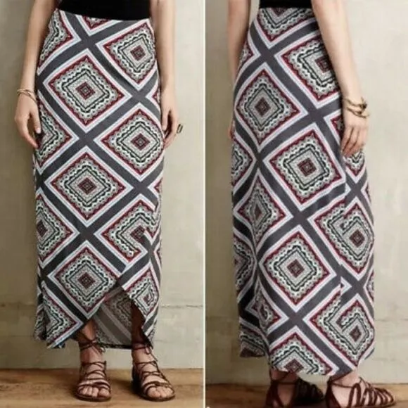 Anthropologie MAEVE Maina Geometric Faux Wrap Midi Skirt S