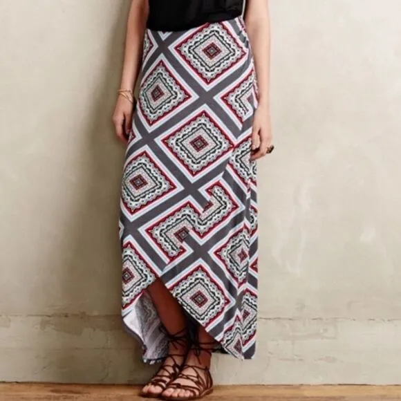 Anthropologie MAEVE Maina Geometric Faux Wrap Midi Skirt S