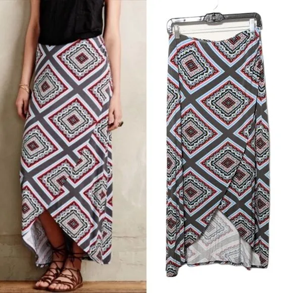 Anthropologie MAEVE Maina Geometric Faux Wrap Midi Skirt S
