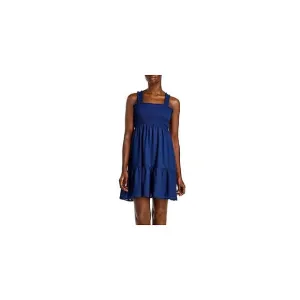 AQUA Womens Navy Sleeveless Square Neck Short Empire Waist Dress Plus Size: 1X
