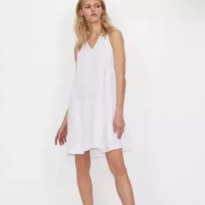 Armani Exchange Sleeveless V-Neck Flared Mini Dress Semi Sheer Women 4 White