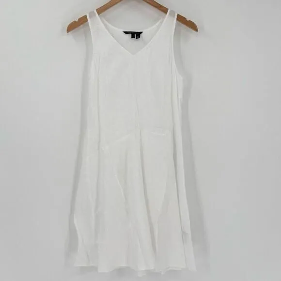 Armani Exchange Sleeveless V-Neck Flared Mini Dress Semi Sheer Women 4 White