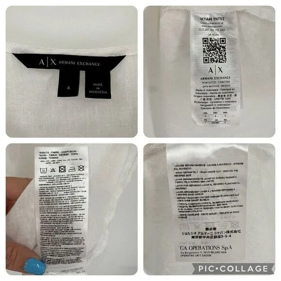 Armani Exchange Sleeveless V-Neck Flared Mini Dress Semi Sheer Women 4 White