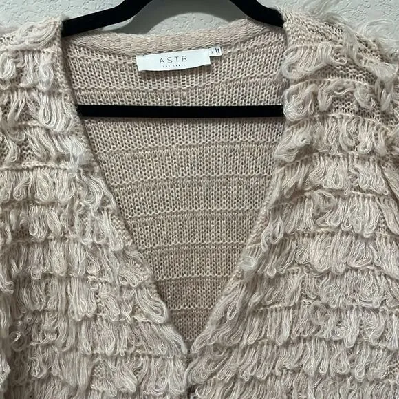 ASTR THE LABEL Loop Knit Shaggy Wool Blend Sweater Jacket, Light Pink, Size M